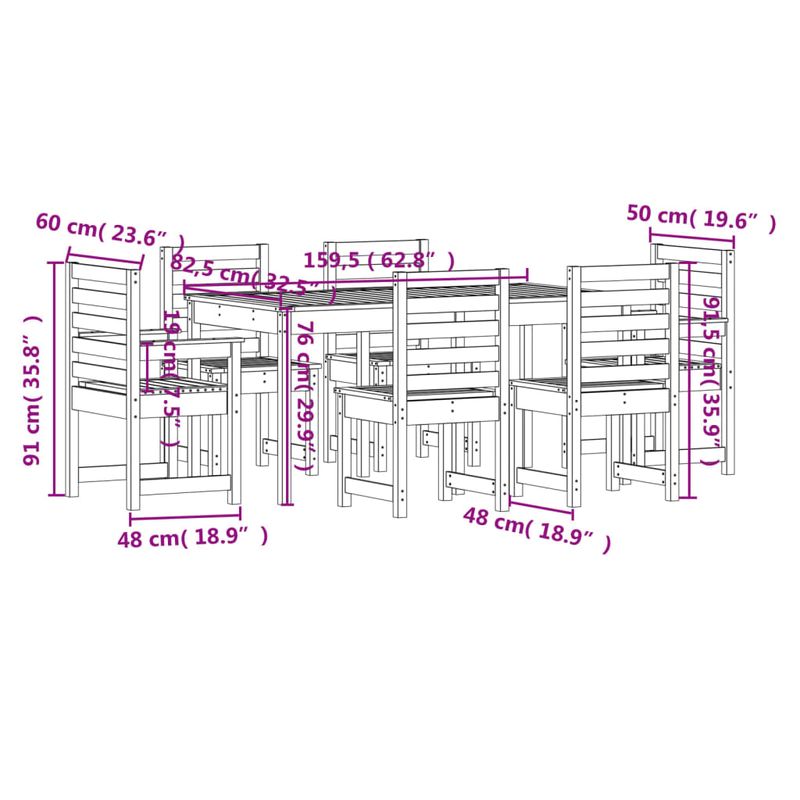Casa si Gradina - Gradina si terasa - Mobilier exterior - Seturi mobila gradina - Set cu masa de gradina, 7 piese, lemn masiv de pin - Infinity.ro