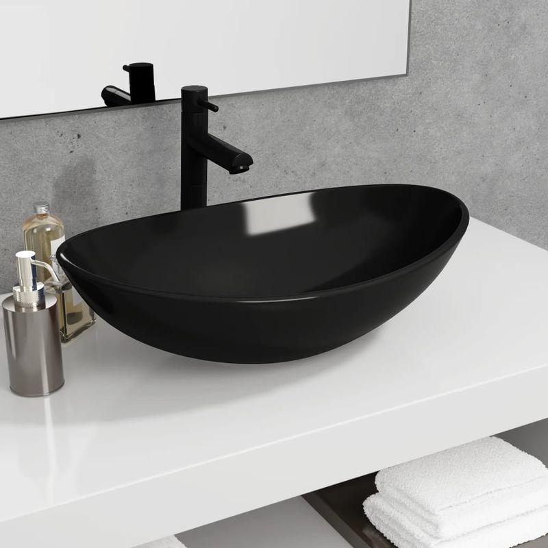 Casa si Gradina - Sanitare - Lavoar baie si accesorii - Lavoare si piedestale - Chiuveta din sticla securizata, negru, 54,5x35x15,5 cm - Infinity.ro
