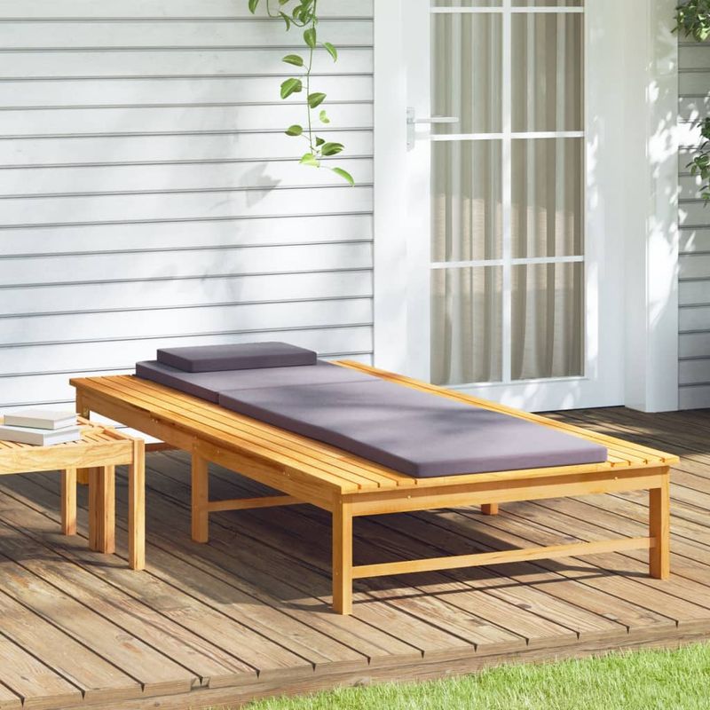 Casa si Gradina - Gradina si terasa - Mobilier exterior - Scaune si sezlonguri gradina - Sezlong cu saltea si perna gri inchis, lemn masiv de acacia - Infinity.ro