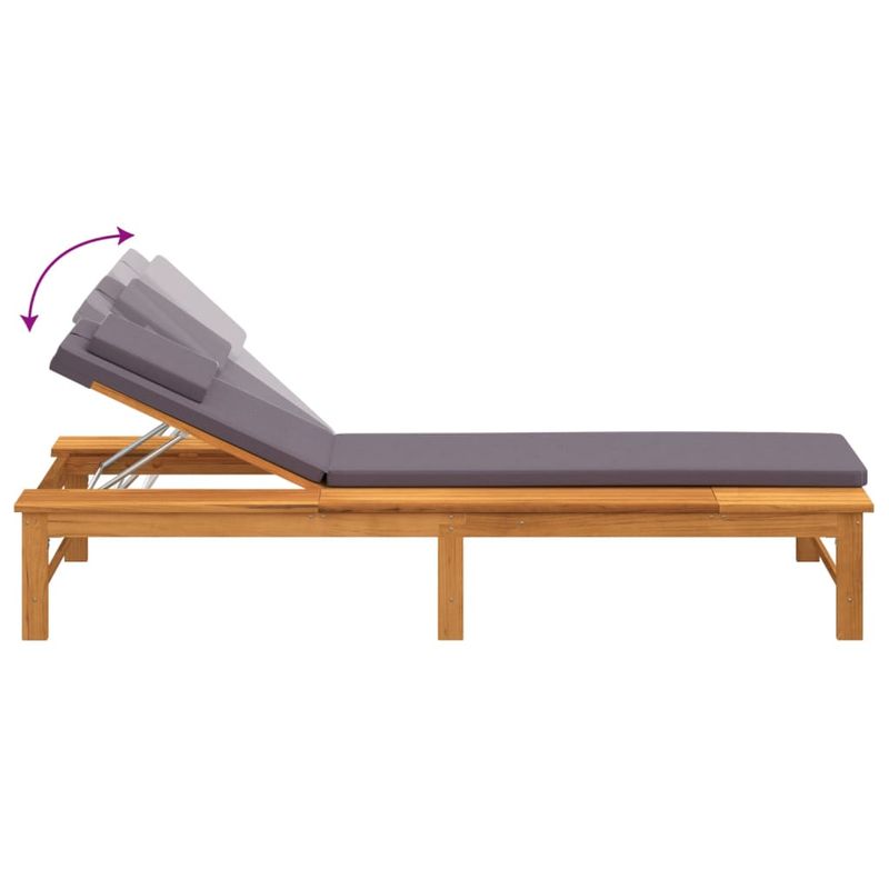 Casa si Gradina - Gradina si terasa - Mobilier exterior - Scaune si sezlonguri gradina - Sezlong cu saltea si perna gri inchis, lemn masiv de acacia - Infinity.ro