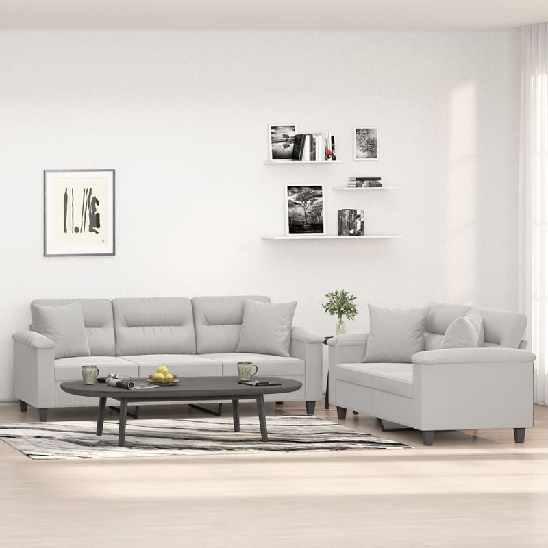 Casa si Gradina - Mobilier - Seturi de mobilier - Seturi living - Set de canapele cu perne, 2 piese, gri deschis, microfibra - Infinity.ro