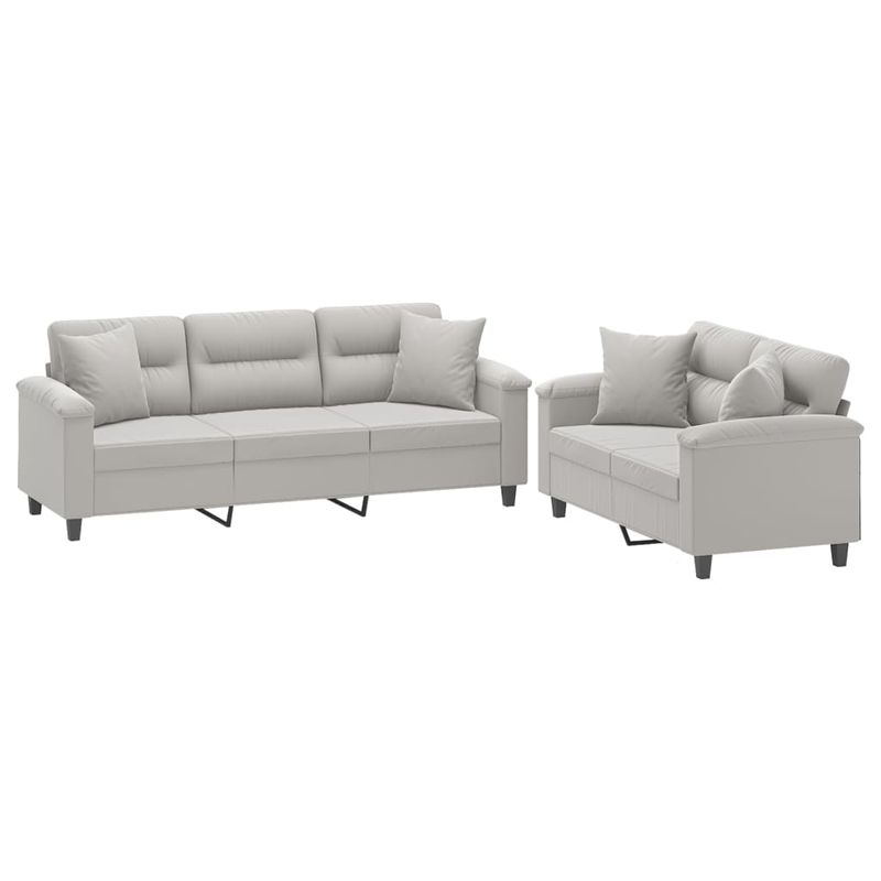 Casa si Gradina - Mobilier - Seturi de mobilier - Seturi living - Set de canapele cu perne, 2 piese, gri deschis, microfibra - Infinity.ro