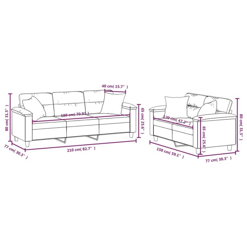 Casa si Gradina - Mobilier - Seturi de mobilier - Seturi living - Set de canapele cu perne, 2 piese, gri deschis, microfibra - Infinity.ro