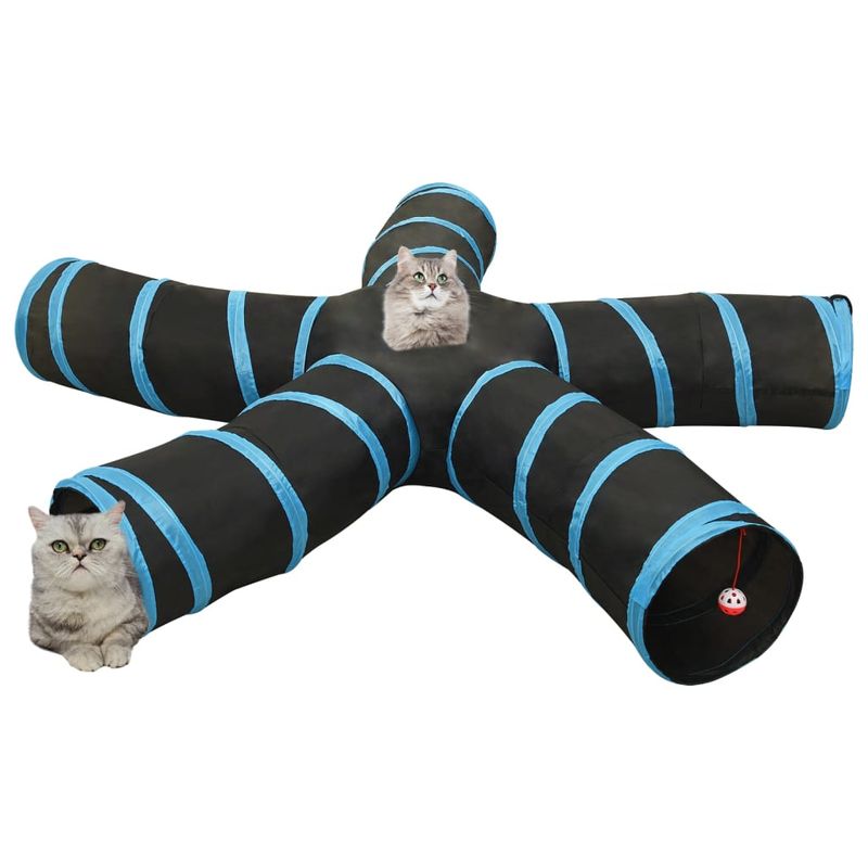 Petshop - Accesorii petshop - Jucarii animale - Ansambluri de joaca - Tunel pentru pisici in forma S, negru și albastru, 25 cm, poliester, model 5 căi - Infinity.ro