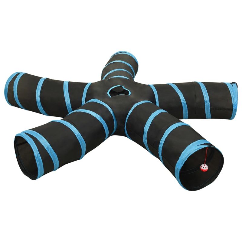 Petshop - Accesorii petshop - Jucarii animale - Ansambluri de joaca - Tunel pentru pisici in forma S, negru și albastru, 25 cm, poliester, model 5 căi - Infinity.ro