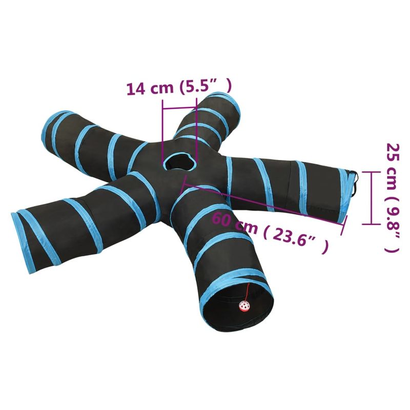 Petshop - Accesorii petshop - Jucarii animale - Ansambluri de joaca - Tunel pentru pisici in forma S, negru și albastru, 25 cm, poliester, model 5 căi - Infinity.ro