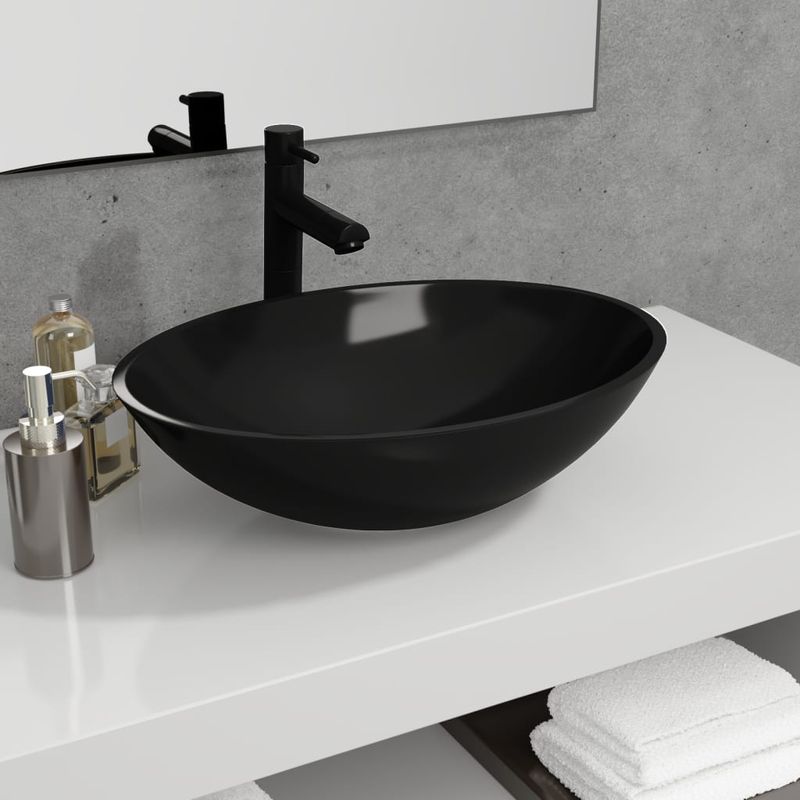 Casa si Gradina - Sanitare - Lavoar baie si accesorii - Lavoare si piedestale - Chiuveta din sticla, negru, 50x37x14 cm - Infinity.ro