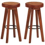 Casa si Gradina/Mobilier/Scaune si fotolii/Scaune - Scaune de bar, 2 buc., piele naturala si lemn masiv de acacia - Infinity.ro