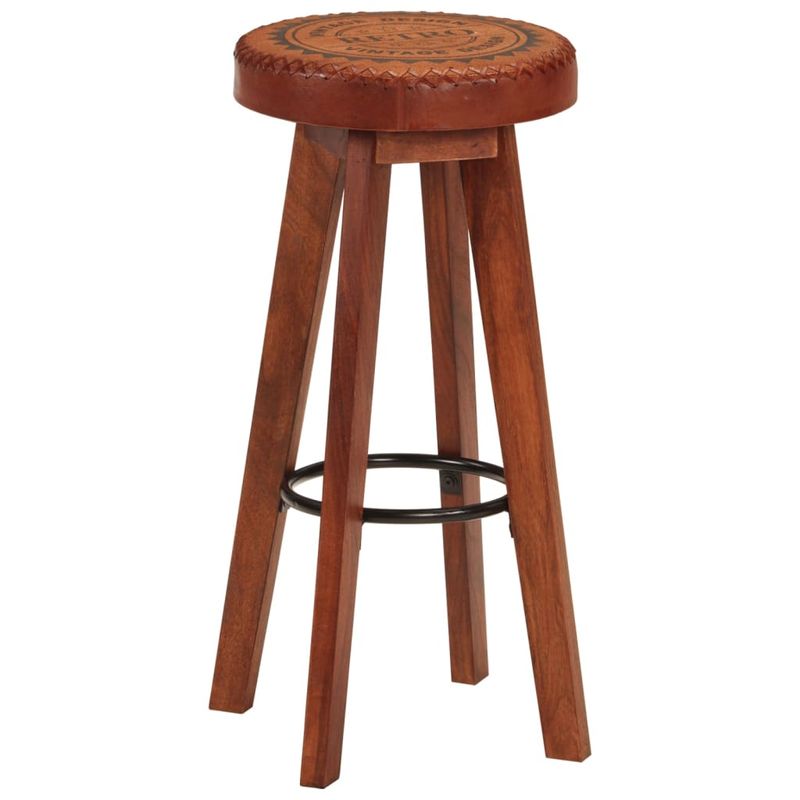 Casa si Gradina/Mobilier/Scaune si fotolii/Scaune - Scaune de bar, 2 buc., piele naturala si lemn masiv de acacia - Infinity.ro