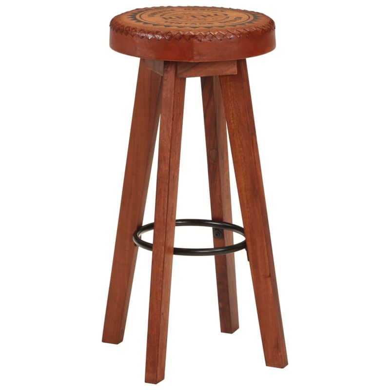 Casa si Gradina/Mobilier/Scaune si fotolii/Scaune - Scaune de bar, 2 buc., piele naturala si lemn masiv de acacia - Infinity.ro