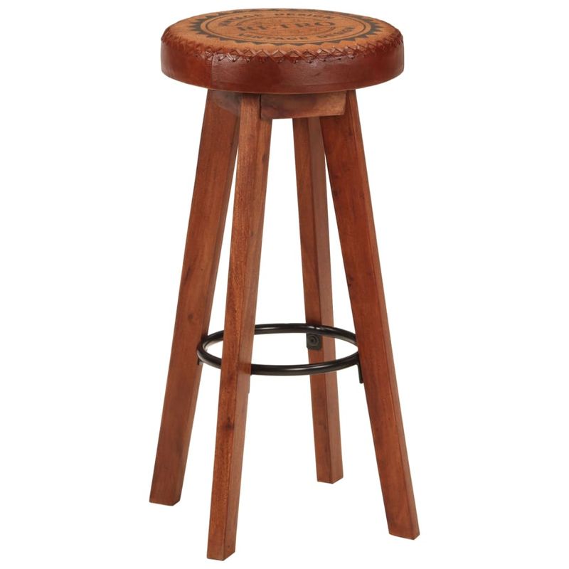 Casa si Gradina/Mobilier/Scaune si fotolii/Scaune - Scaune de bar, 2 buc., piele naturala si lemn masiv de acacia - Infinity.ro