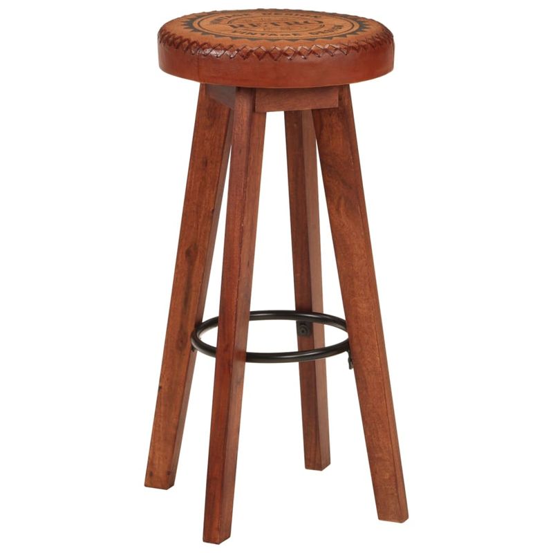 Casa si Gradina/Mobilier/Scaune si fotolii/Scaune - Scaune de bar, 2 buc., piele naturala si lemn masiv de acacia - Infinity.ro