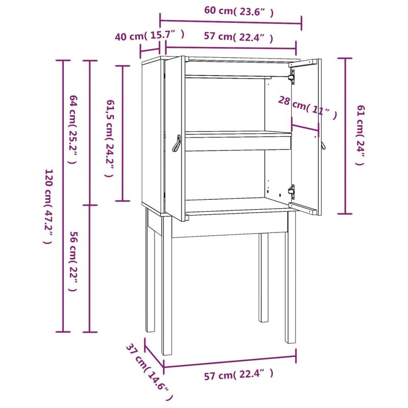 Casa si Gradina - Mobilier - Comode si corpuri - Corpuri bucatarie - Dulap inalt, negru, 60x40x120 cm, lemn masiv de pin - Infinity.ro