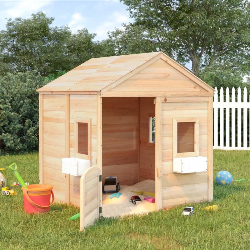 Jucarii, Copii si Bebe - Jucarii si jocuri - Jucarii de exterior - Casute si corturi copii - Casa de joaca, usa cu blocare/ghivece de flori, lemn masiv brad, maro - Infinity.ro
