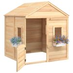 Jucarii, Copii si Bebe - Jucarii si jocuri - Jucarii de exterior - Casute si corturi copii - Casa de joaca, usa cu blocare/ghivece de flori, lemn masiv brad, maro - Infinity.ro