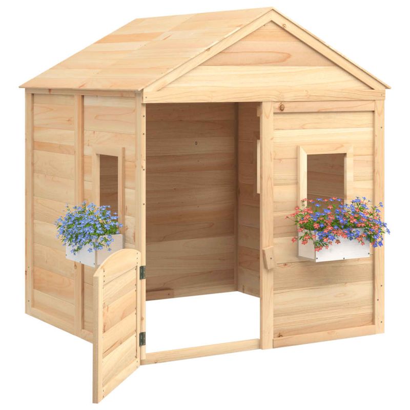 Jucarii, Copii si Bebe - Jucarii si jocuri - Jucarii de exterior - Casute si corturi copii - Casa de joaca, usa cu blocare/ghivece de flori, lemn masiv brad, maro - Infinity.ro