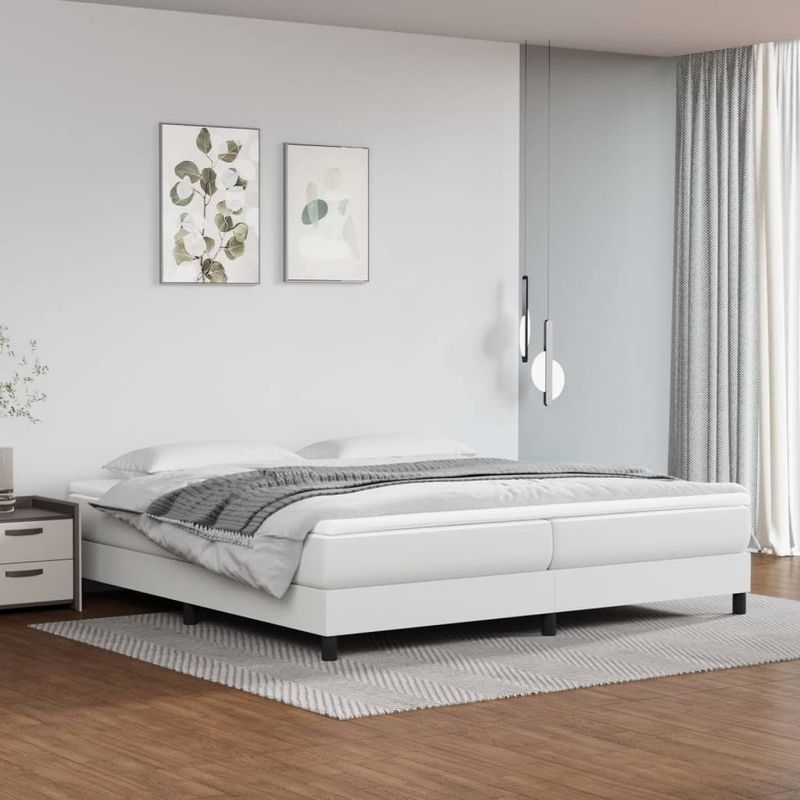 Casa si Gradina - Mobilier - Paturi si accesorii - Paturi - Pat box spring cu saltea, alb, 200x200 cm, piele ecologica - Infinity.ro