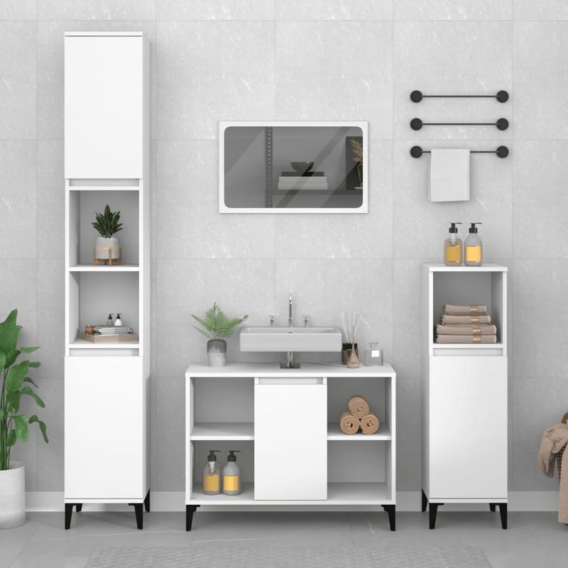 Casa si Gradina - Mobilier - Seturi de mobilier - Seturi baie - Set mobilier de baie, 3 piese, alb, lemn compozit - Infinity.ro