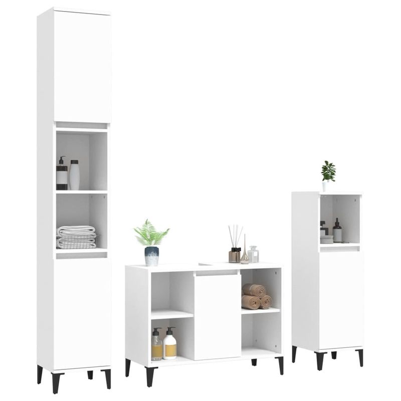 Casa si Gradina - Mobilier - Seturi de mobilier - Seturi baie - Set mobilier de baie, 3 piese, alb, lemn compozit - Infinity.ro