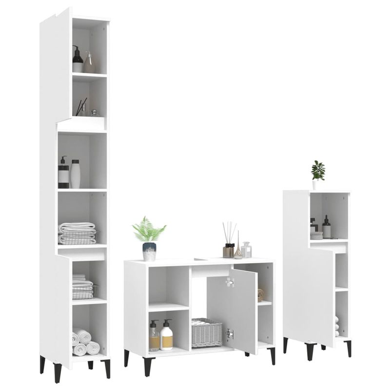 Casa si Gradina - Mobilier - Seturi de mobilier - Seturi baie - Set mobilier de baie, 3 piese, alb, lemn compozit - Infinity.ro
