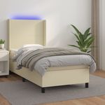 Casa si Gradina - Mobilier - Paturi si accesorii - Paturi - Pat continental cu saltea si LED, saltea si LED, crem, 90x200 cm, piele ecologica - Infinity.ro