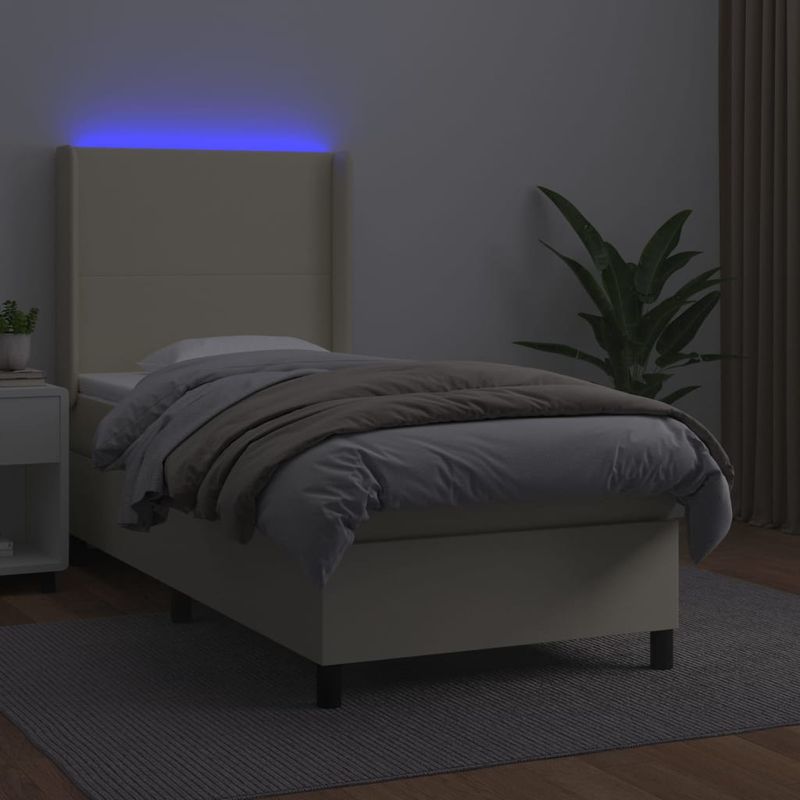 Casa si Gradina - Mobilier - Paturi si accesorii - Paturi - Pat continental cu saltea si LED, saltea si LED, crem, 90x200 cm, piele ecologica - Infinity.ro