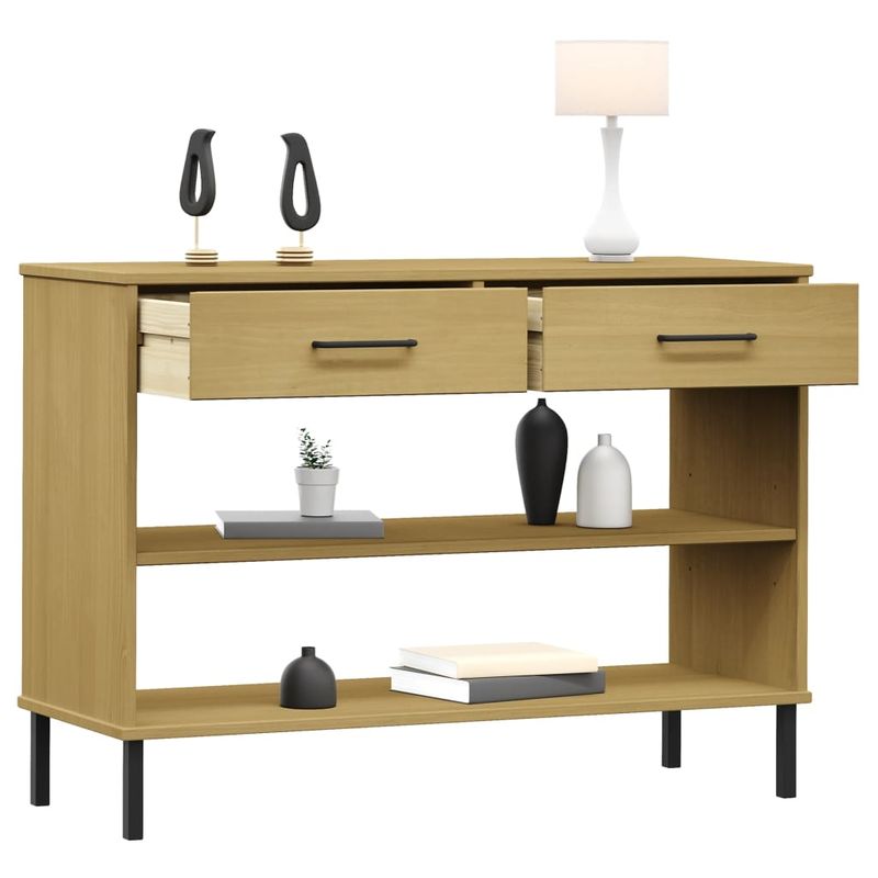 Casa si Gradina - Mobilier - Mese si birouri - Mese living - Noptiera cu picioare metalice „OSLO”, maro, lemn masiv pin - Infinity.ro