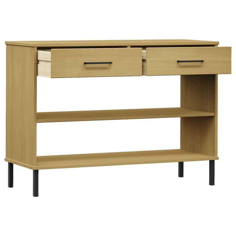 Casa si Gradina - Mobilier - Mese si birouri - Mese living - Noptiera cu picioare metalice „OSLO”, maro, lemn masiv pin - Infinity.ro