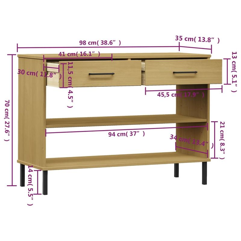 Casa si Gradina - Mobilier - Mese si birouri - Mese living - Noptiera cu picioare metalice „OSLO”, maro, lemn masiv pin - Infinity.ro
