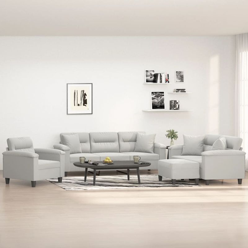 Casa si Gradina - Mobilier - Seturi de mobilier - Seturi living - Set de canapele cu perne, 4 piese, gri deschis, microfibra - Infinity.ro