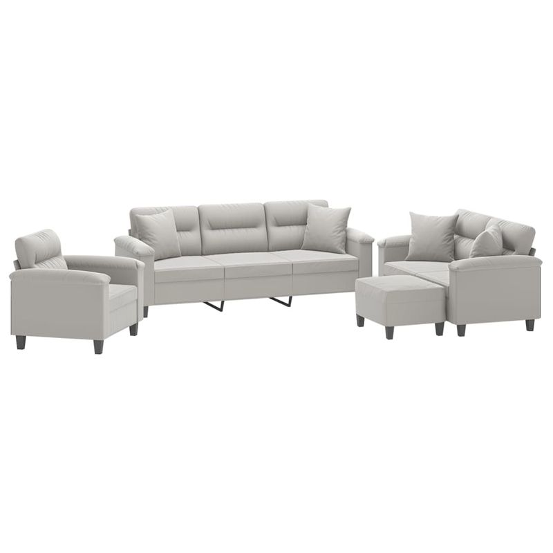 Casa si Gradina - Mobilier - Seturi de mobilier - Seturi living - Set de canapele cu perne, 4 piese, gri deschis, microfibra - Infinity.ro