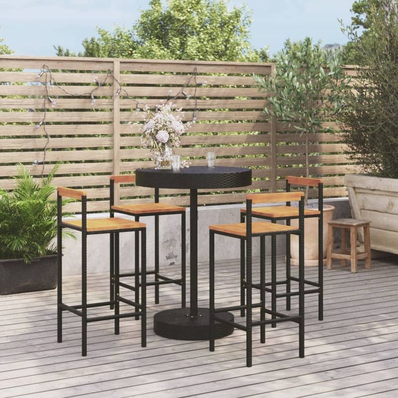 Casa si Gradina - Gradina si terasa - Mobilier exterior - Seturi mobila gradina - Set bar pentru gradina, 5 piese, negru, poliratan/lemn acacia - Infinity.ro
