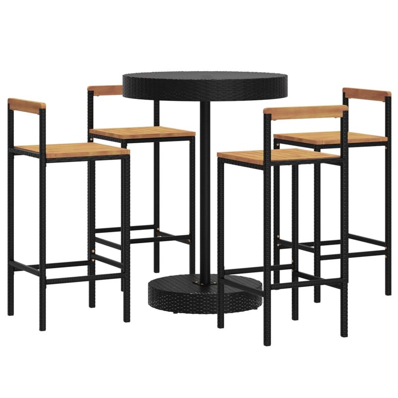Casa si Gradina - Gradina si terasa - Mobilier exterior - Seturi mobila gradina - Set bar pentru gradina, 5 piese, negru, poliratan/lemn acacia - Infinity.ro