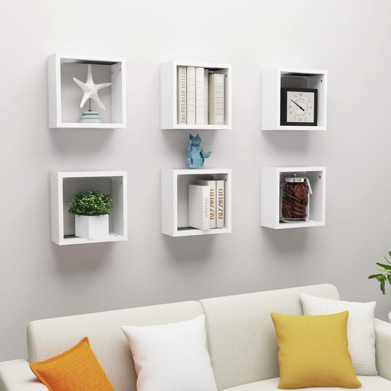 Casa si Gradina - Mobilier - Biblioteci si rafturi - Rafturi - Rafturi de perete cub, 6 buc., alb, 30x15x30 cm - Infinity.ro