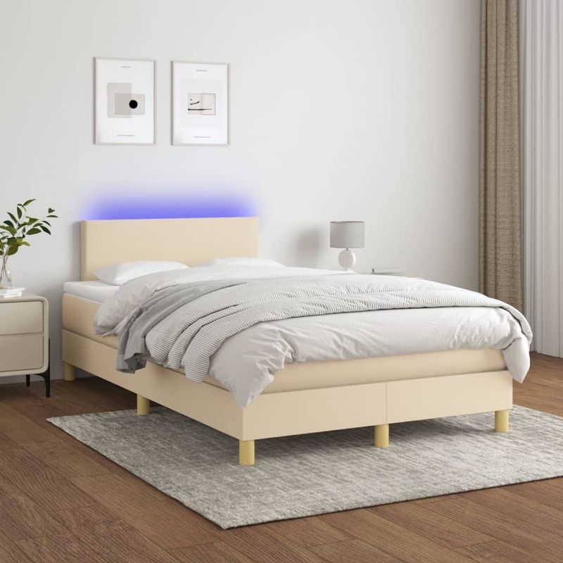 Casa si Gradina - Mobilier - Paturi si accesorii - Paturi - Pat cu arcuri, saltea si LED, crem, 120x200 cm, textil - Infinity.ro