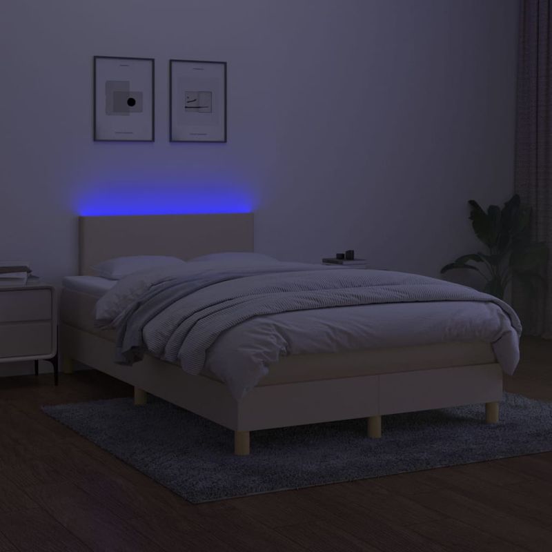 Casa si Gradina - Mobilier - Paturi si accesorii - Paturi - Pat cu arcuri, saltea si LED, crem, 120x200 cm, textil - Infinity.ro