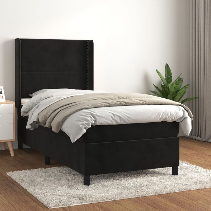 Casa si Gradina - Mobilier - Paturi si accesorii - Paturi - Pat box spring cu saltea, negru, 80x200 cm, catifea - Infinity.ro