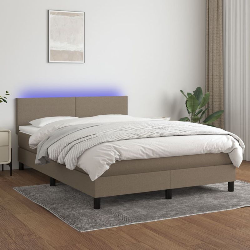 Casa si Gradina - Mobilier - Paturi si accesorii - Paturi - Pat cu arcuri, saltea si LED, gri taupe, 140x190 cm, textil - Infinity.ro