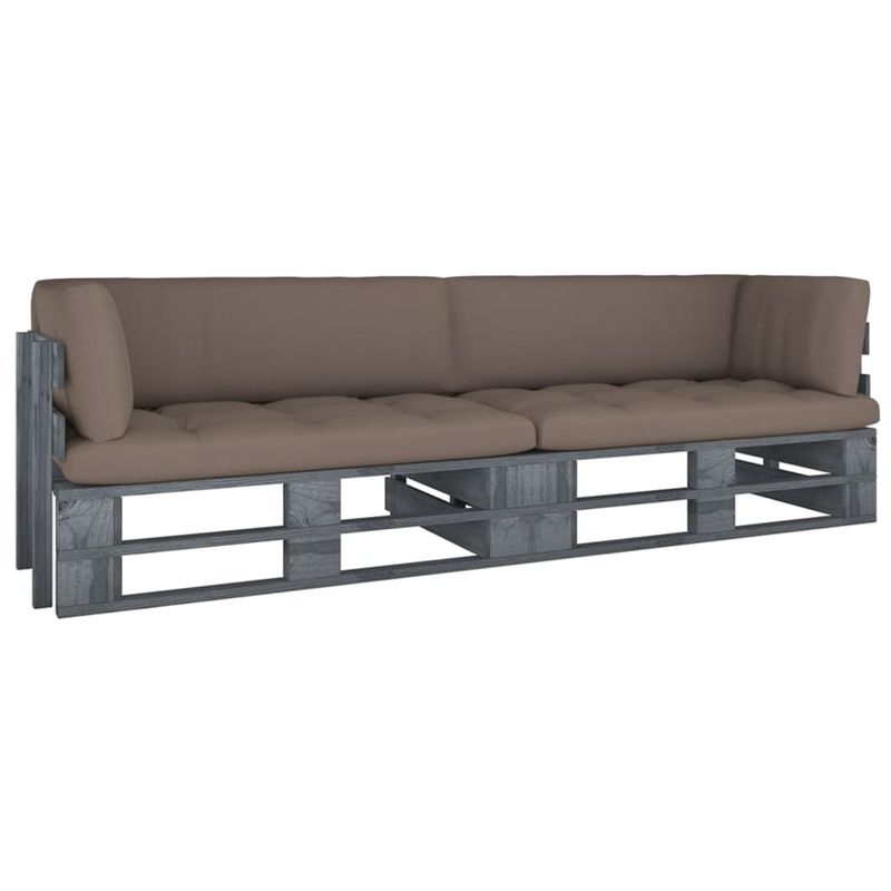 Casa si Gradina - Gradina si terasa - Mobilier exterior - Canapele si fotolii gradina - Canapea din paleti cu 2 locuri, cu perne, gri, lemn pin tratat - Infinity.ro
