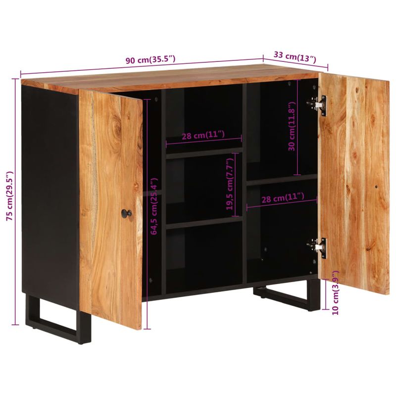 Casa si Gradina - Mobilier - Comode si corpuri - Comode - Servanta cu 2 usi, 90x33x75 cm, lemn masiv de acacia - Infinity.ro