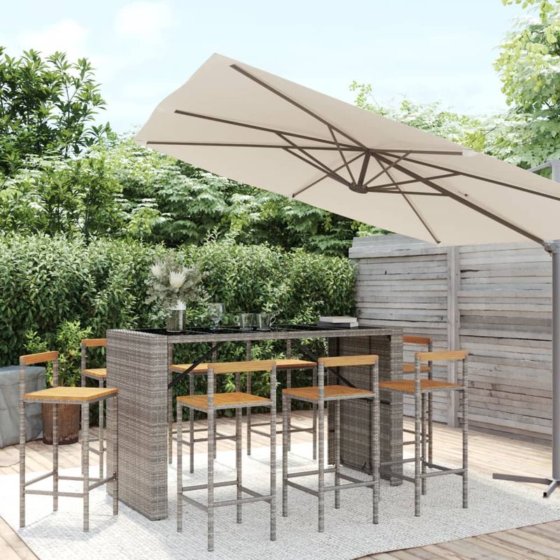 Casa si Gradina - Gradina si terasa - Mobilier exterior - Seturi mobila gradina - Set bar pentru gradina, 9 piese, gri, poliratan/lemn acacia - Infinity.ro