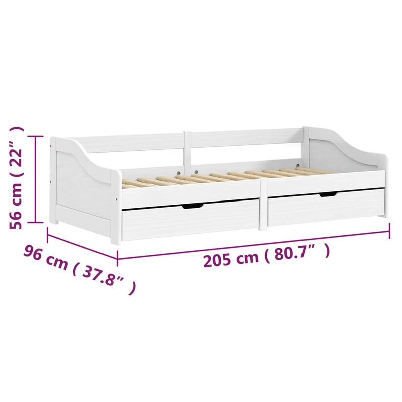 Casa si Gradina - Mobilier - Paturi si accesorii - Paturi - Pat de zi cu 2 sertare "IRUN", alb, 90x200 cm, lemn masiv pin - Infinity.ro