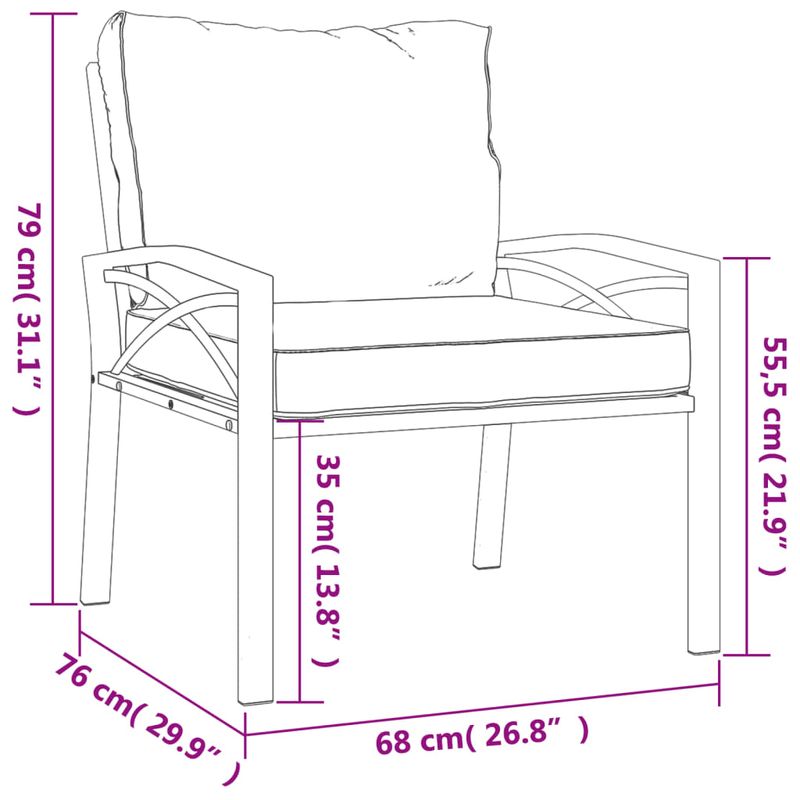 Casa si Gradina - Gradina si terasa - Mobilier exterior - Canapele si fotolii gradina - Scaun de gradina cu perne, 2 buc., 68x76x79 cm, otel, nisipiu - Infinity.ro