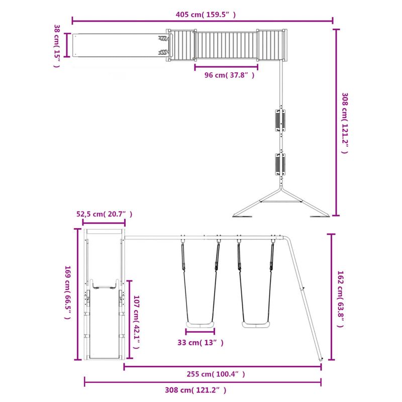 Jucarii, Copii si Bebe - Jucarii si jocuri - Jucarii de exterior - Spatii de joaca si accesorii - Set de joaca pentru exterior, lemn masiv de pin - Infinity.ro