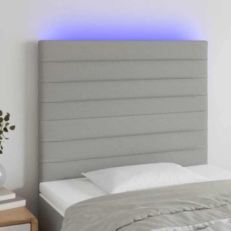 Casa si Gradina - Mobilier - Paturi si accesorii - Accesorii paturi - Tablie de pat cu LED, gri deschis, 100x5x118/128 cm, textil - Infinity.ro