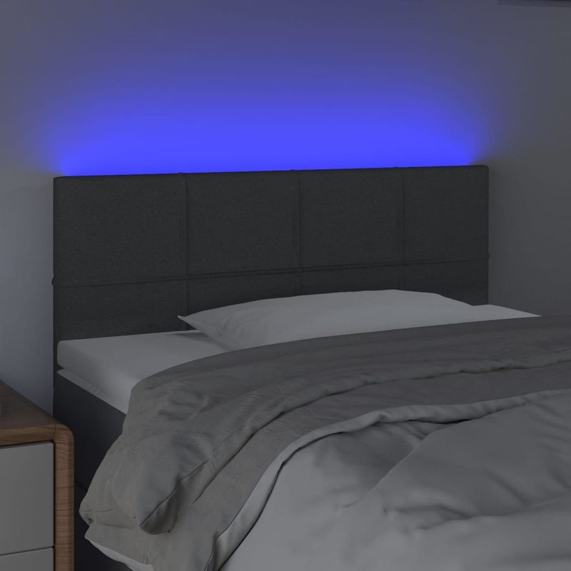 Casa si Gradina - Mobilier - Paturi si accesorii - Accesorii paturi - Tablie de pat cu LED, gri inchis, 80x5x78/88 cm, textil - Infinity.ro