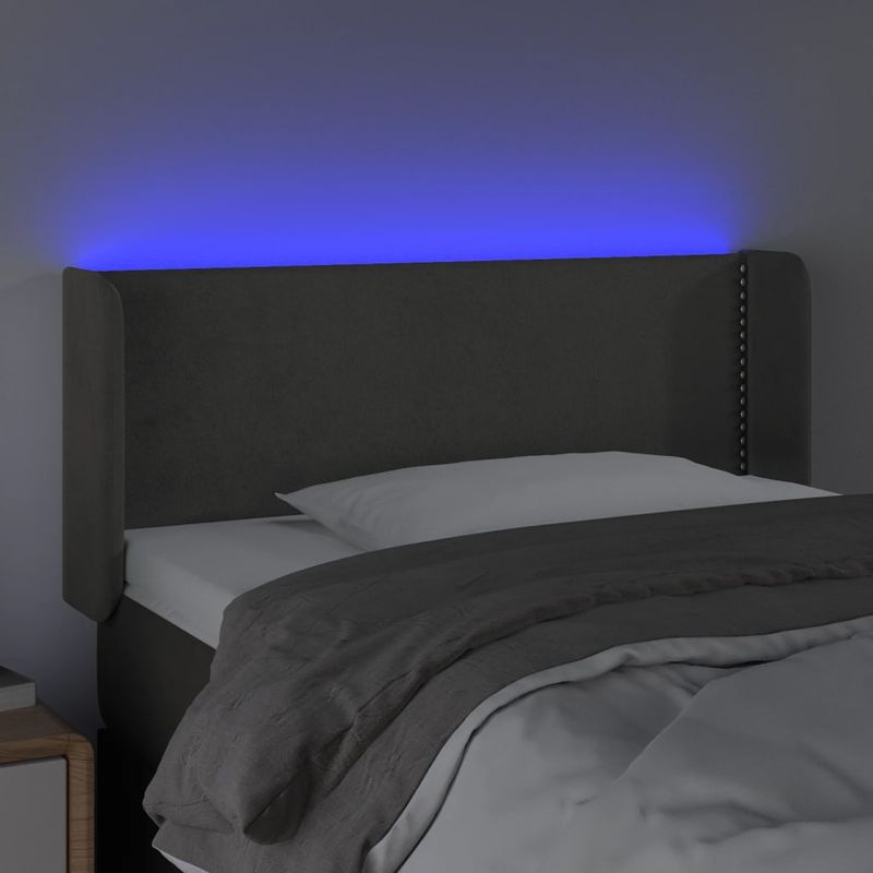 Casa si Gradina - Mobilier - Paturi si accesorii - Accesorii paturi - Tablie de pat cu LED, gri inchis, 93x16x78/88 cm, catifea - Infinity.ro
