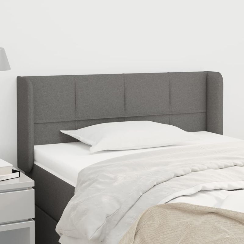 Casa si Gradina - Mobilier - Paturi si accesorii - Accesorii paturi - Tablie de pat cu aripioare gri inchis 93x16x78/88 cm textil - Infinity.ro