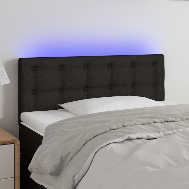 Casa si Gradina - Mobilier - Paturi si accesorii - Accesorii paturi - Tablie de pat cu LED, negru, 90x5x78/88 cm, textil - Infinity.ro
