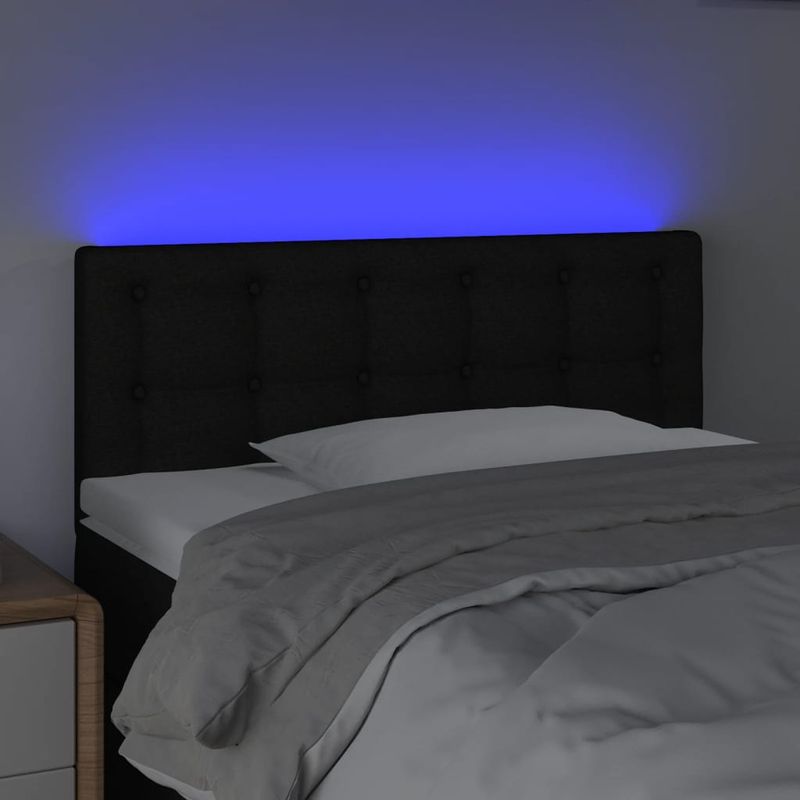 Casa si Gradina - Mobilier - Paturi si accesorii - Accesorii paturi - Tablie de pat cu LED, negru, 90x5x78/88 cm, textil - Infinity.ro